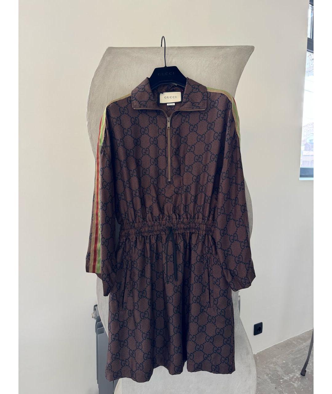 GUCCI Коричневое шелковое платье, фото 8