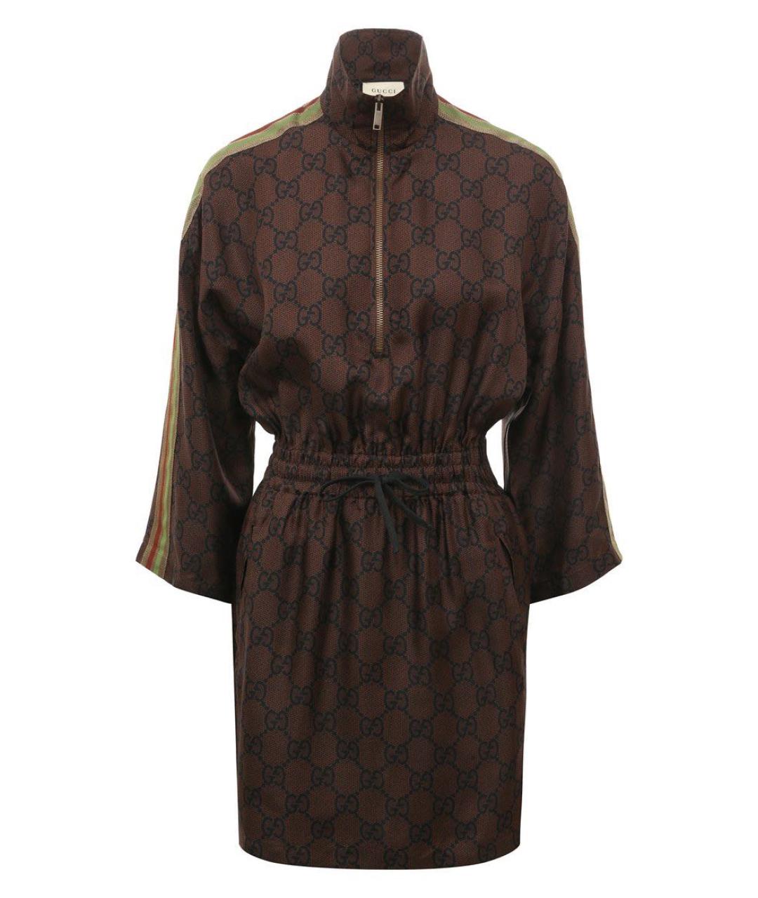 GUCCI Коричневое шелковое платье, фото 1