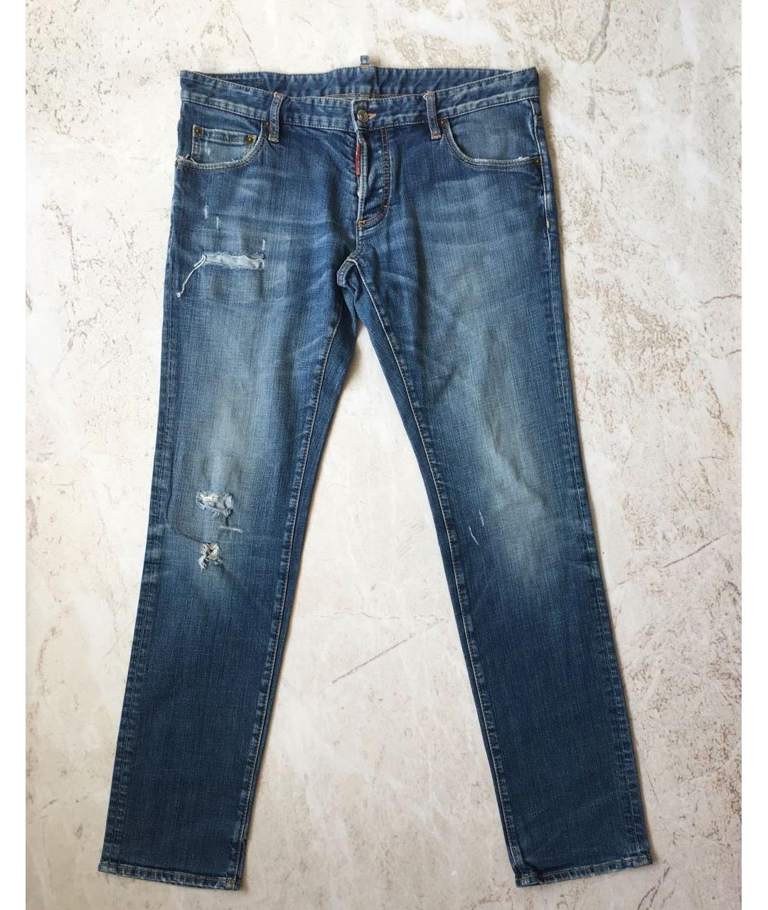 DSQUARED2 Синие хлопко-эластановые прямые джинсы, фото 9