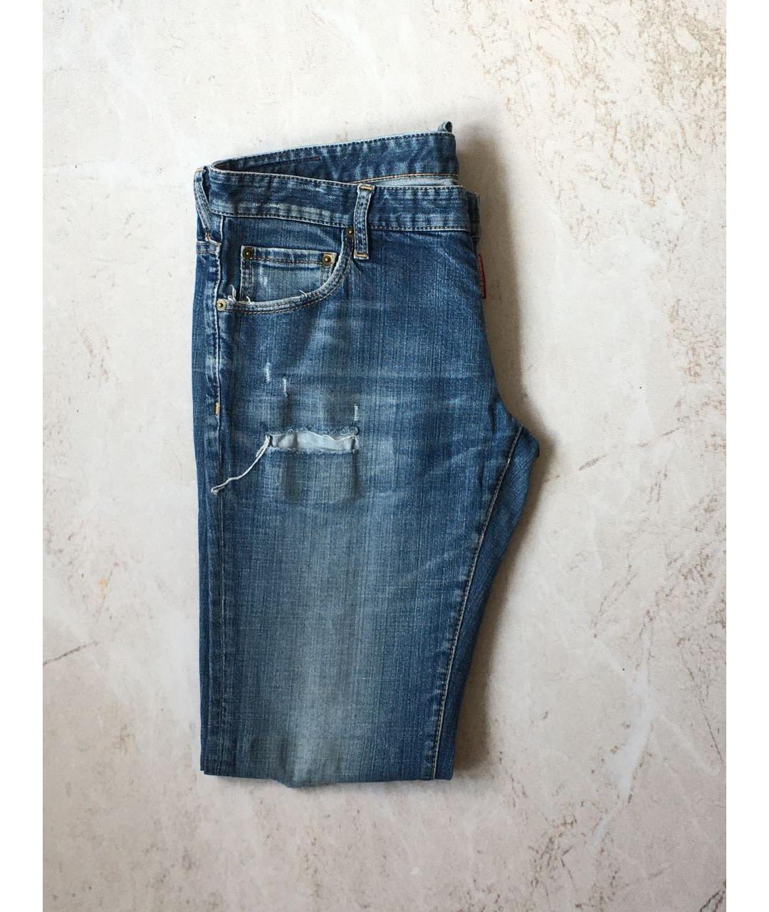 DSQUARED2 Синие хлопко-эластановые прямые джинсы, фото 3