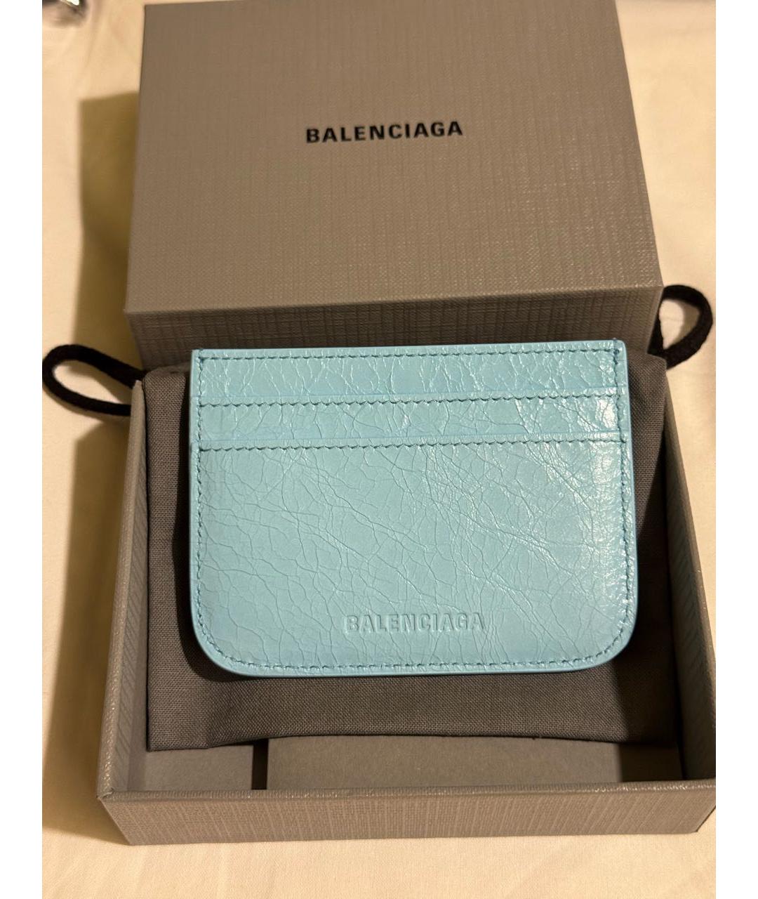 BALENCIAGA Бирюзовый кожаный кардхолдер, фото 2