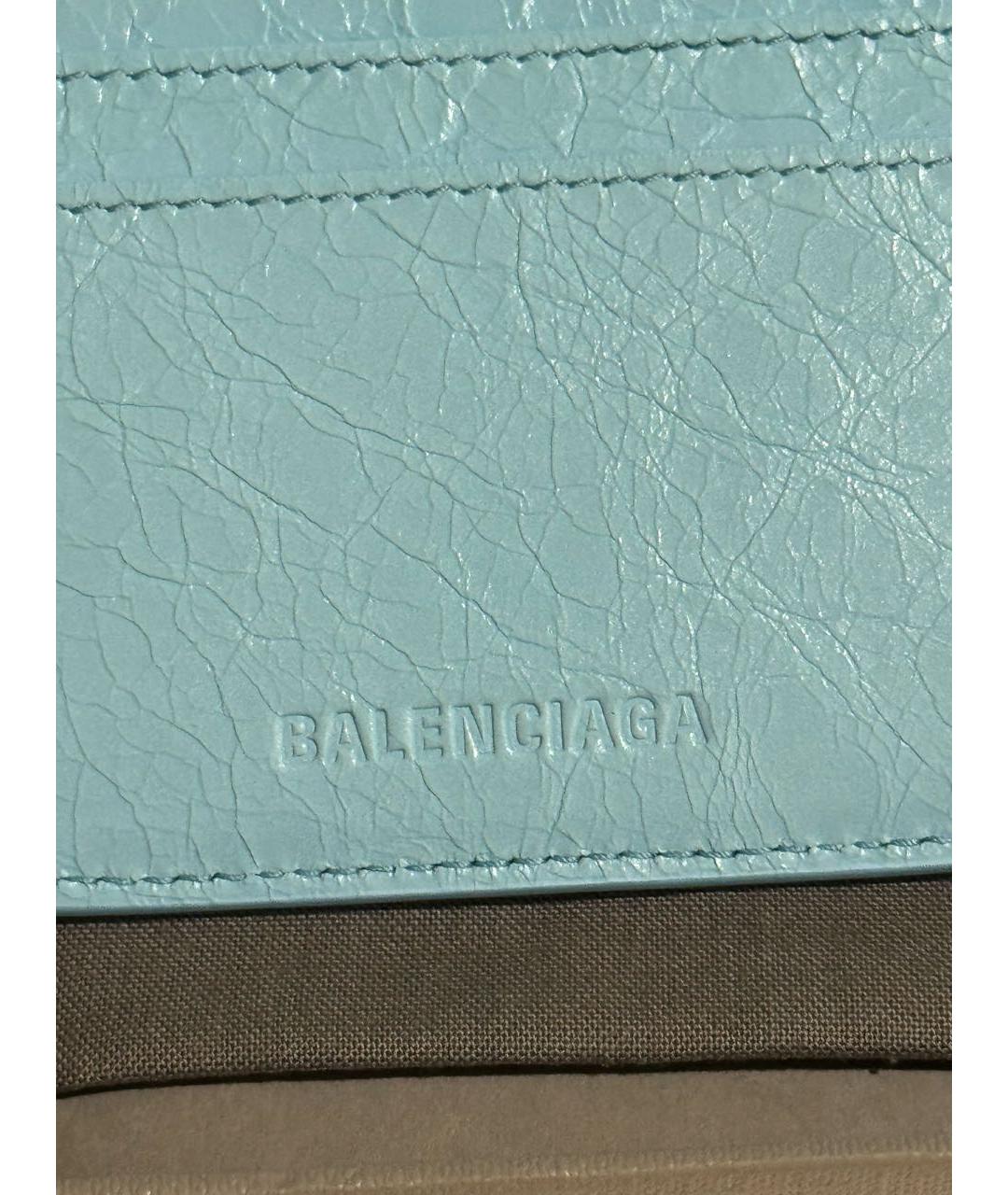 BALENCIAGA Бирюзовый кожаный кардхолдер, фото 3