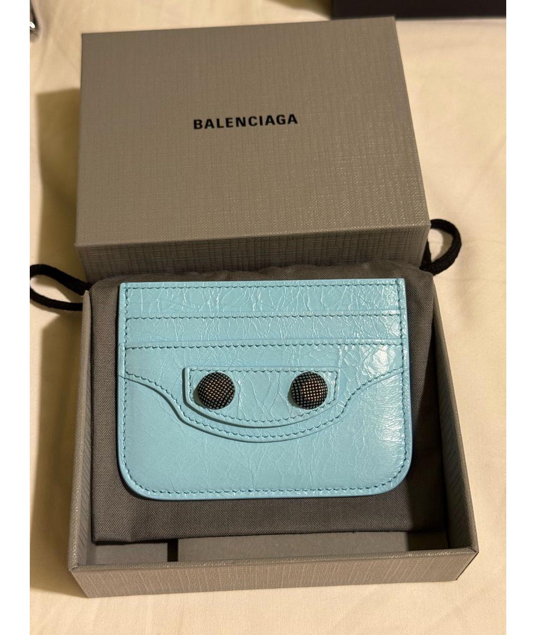 BALENCIAGA Бирюзовый кожаный кардхолдер, фото 4