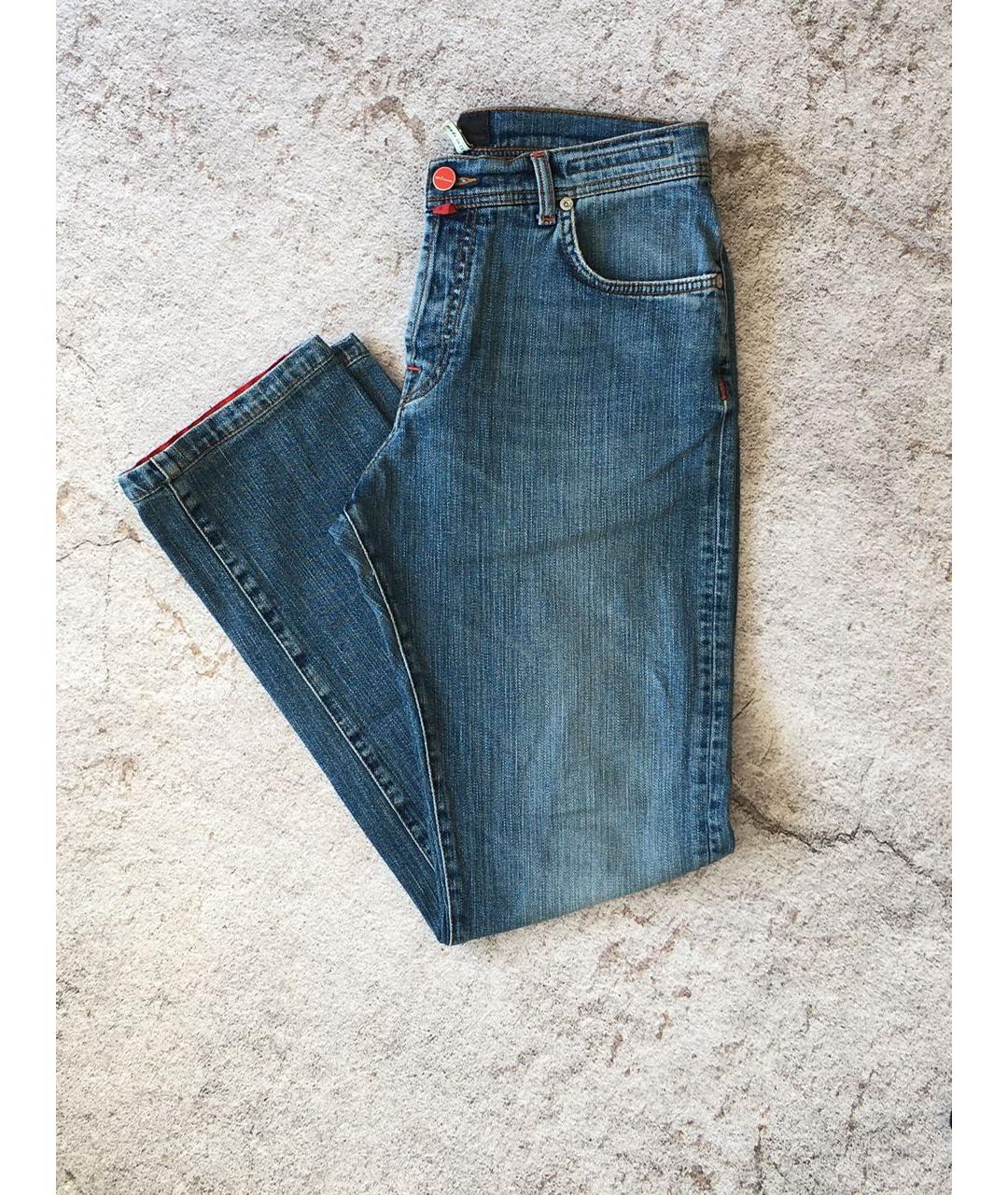KITON Синие хлопко-эластановые прямые джинсы, фото 2