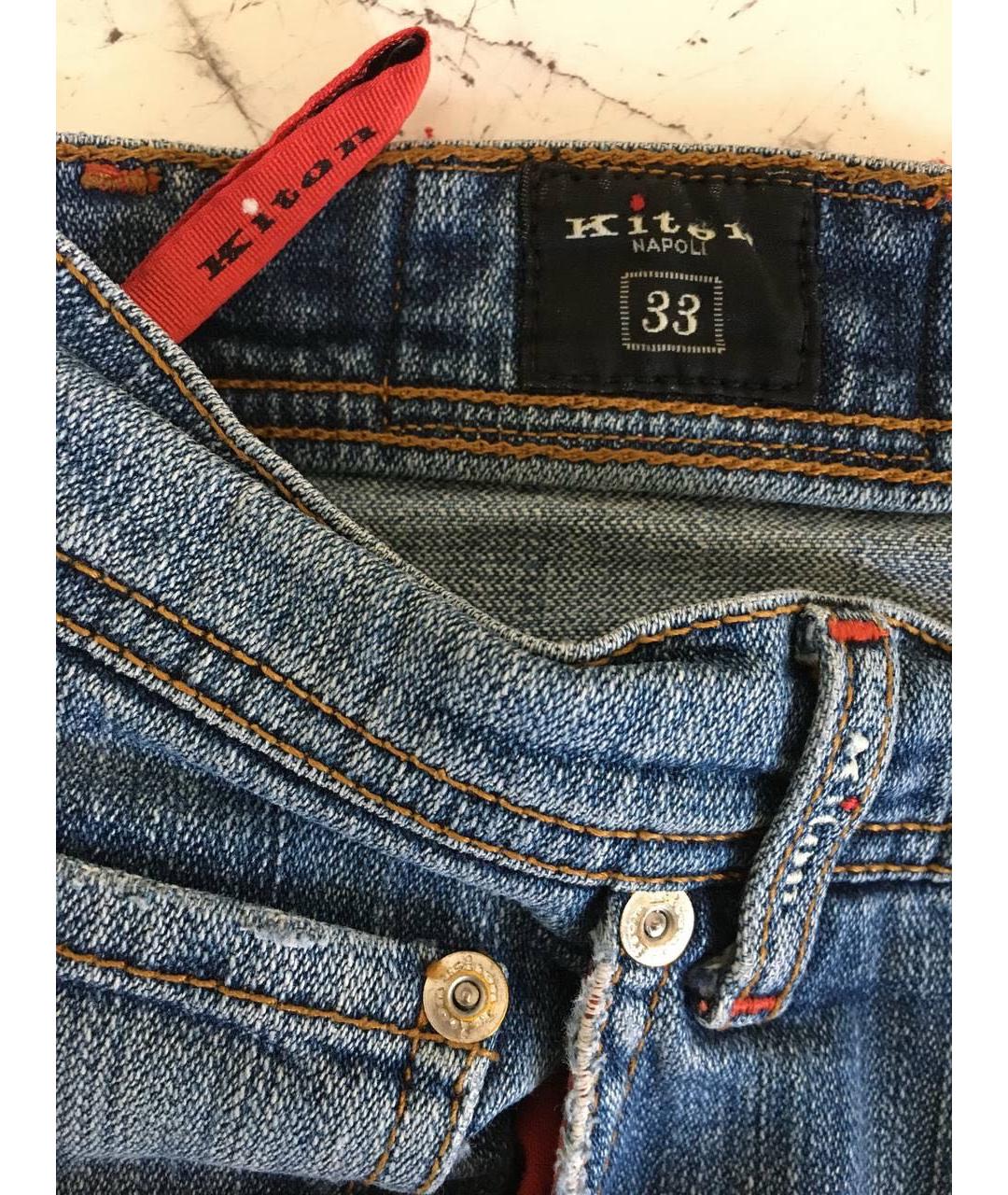 KITON Синие хлопко-эластановые прямые джинсы, фото 5