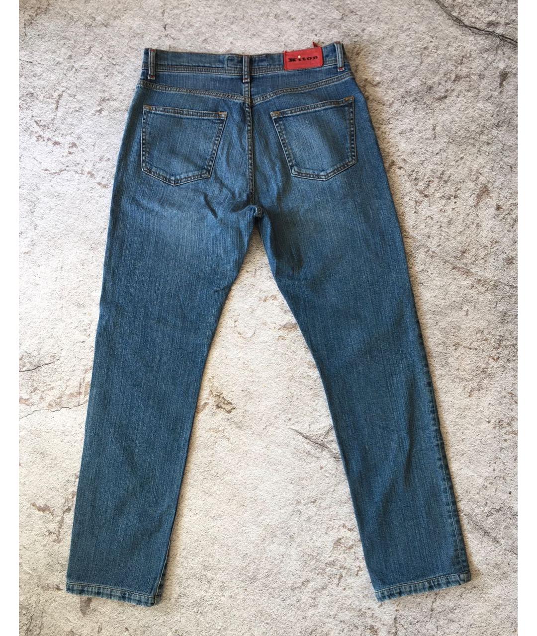 KITON Синие хлопко-эластановые прямые джинсы, фото 8
