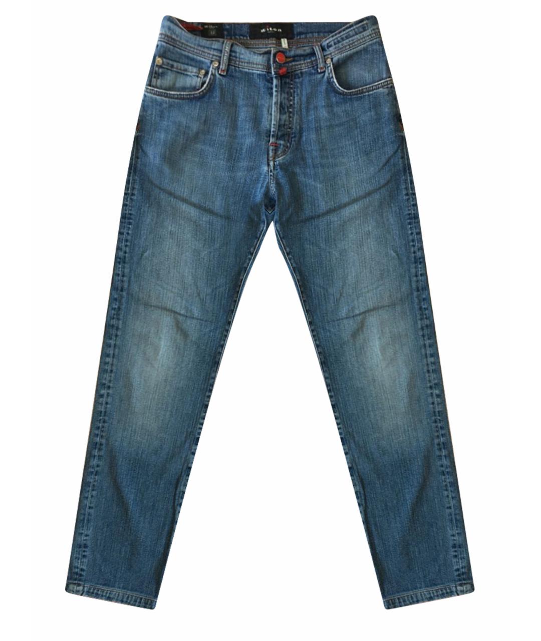 KITON Синие хлопко-эластановые прямые джинсы, фото 1