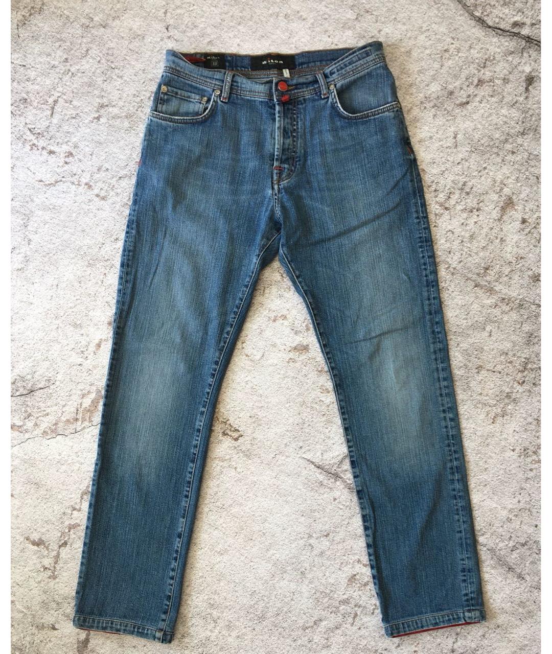 KITON Синие хлопко-эластановые прямые джинсы, фото 9