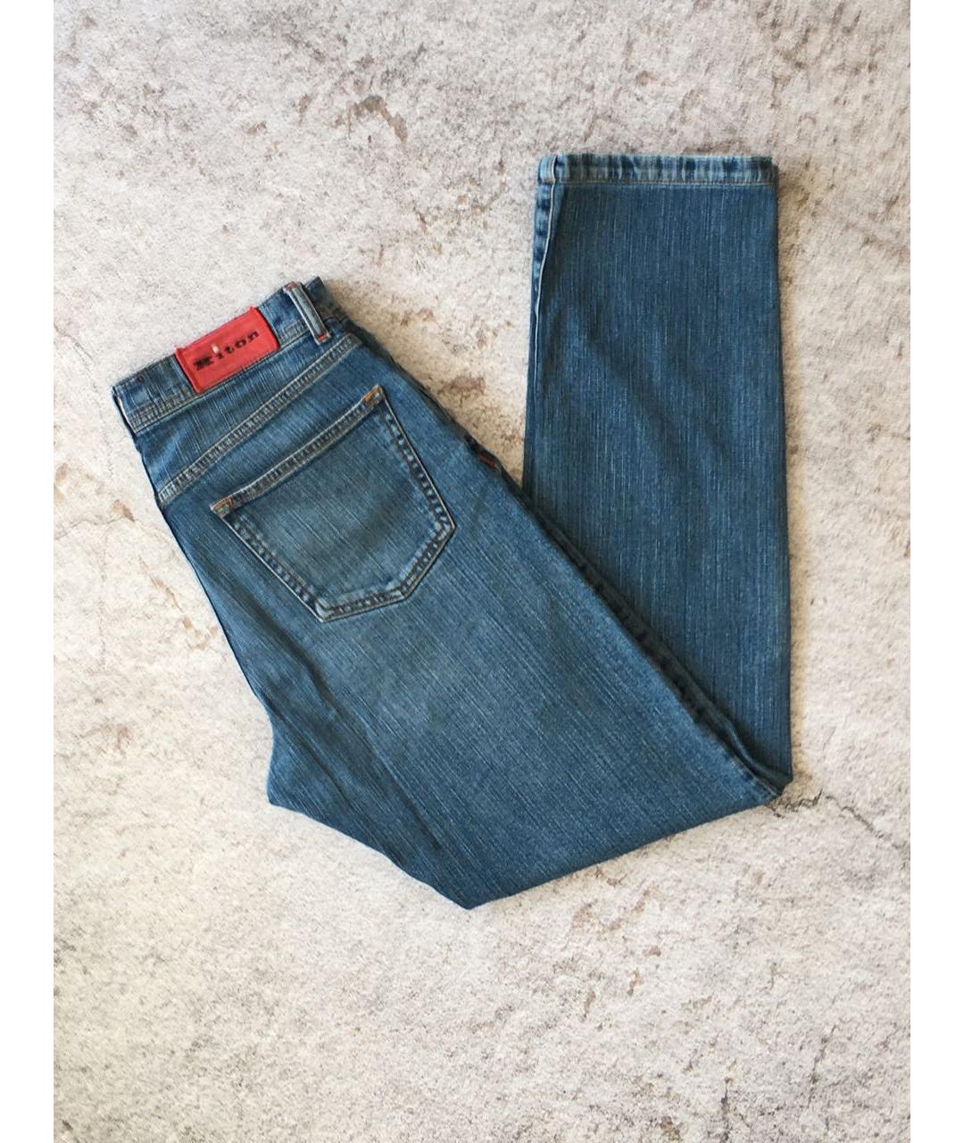 KITON Синие хлопко-эластановые прямые джинсы, фото 7