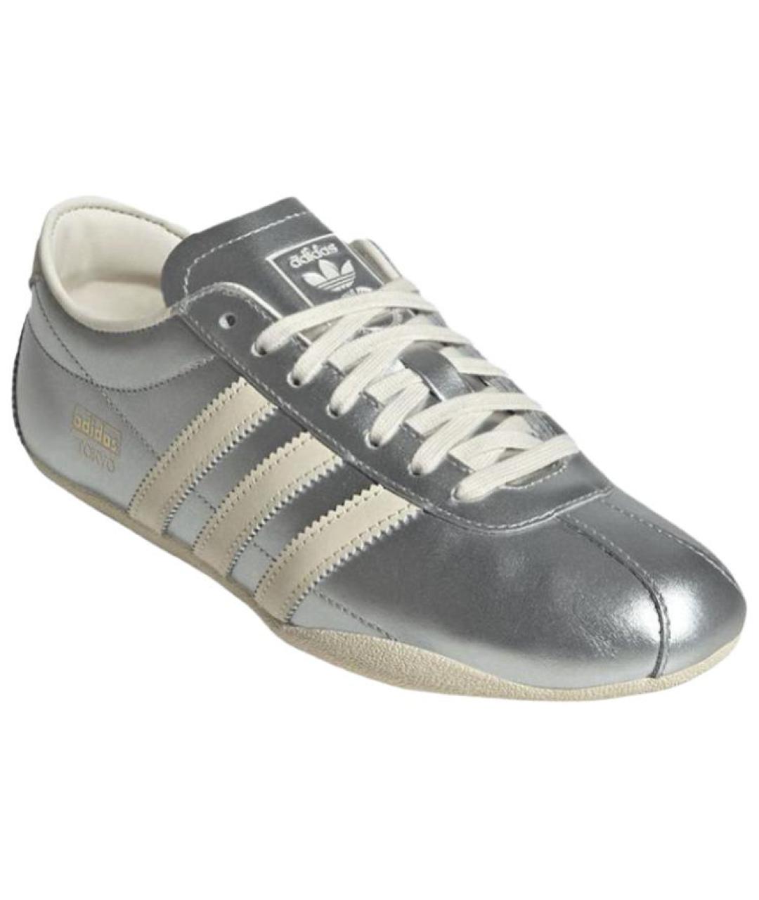 ADIDAS Серебряные кожаные кеды, фото 3