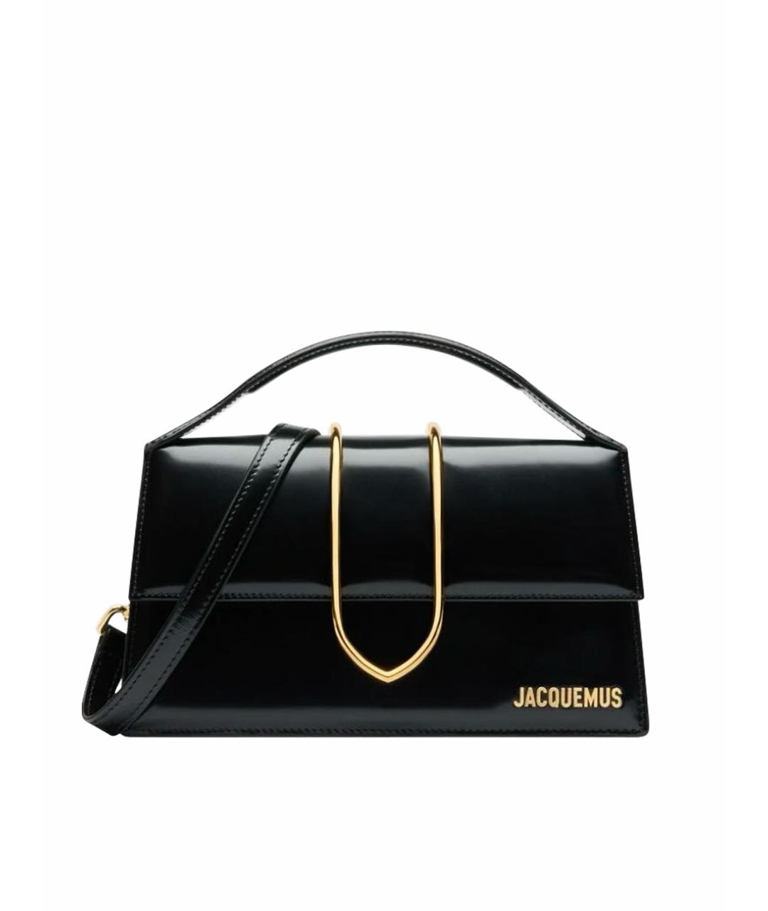 JACQUEMUS Черная сумка через плечо из лакированной кожи, фото 1