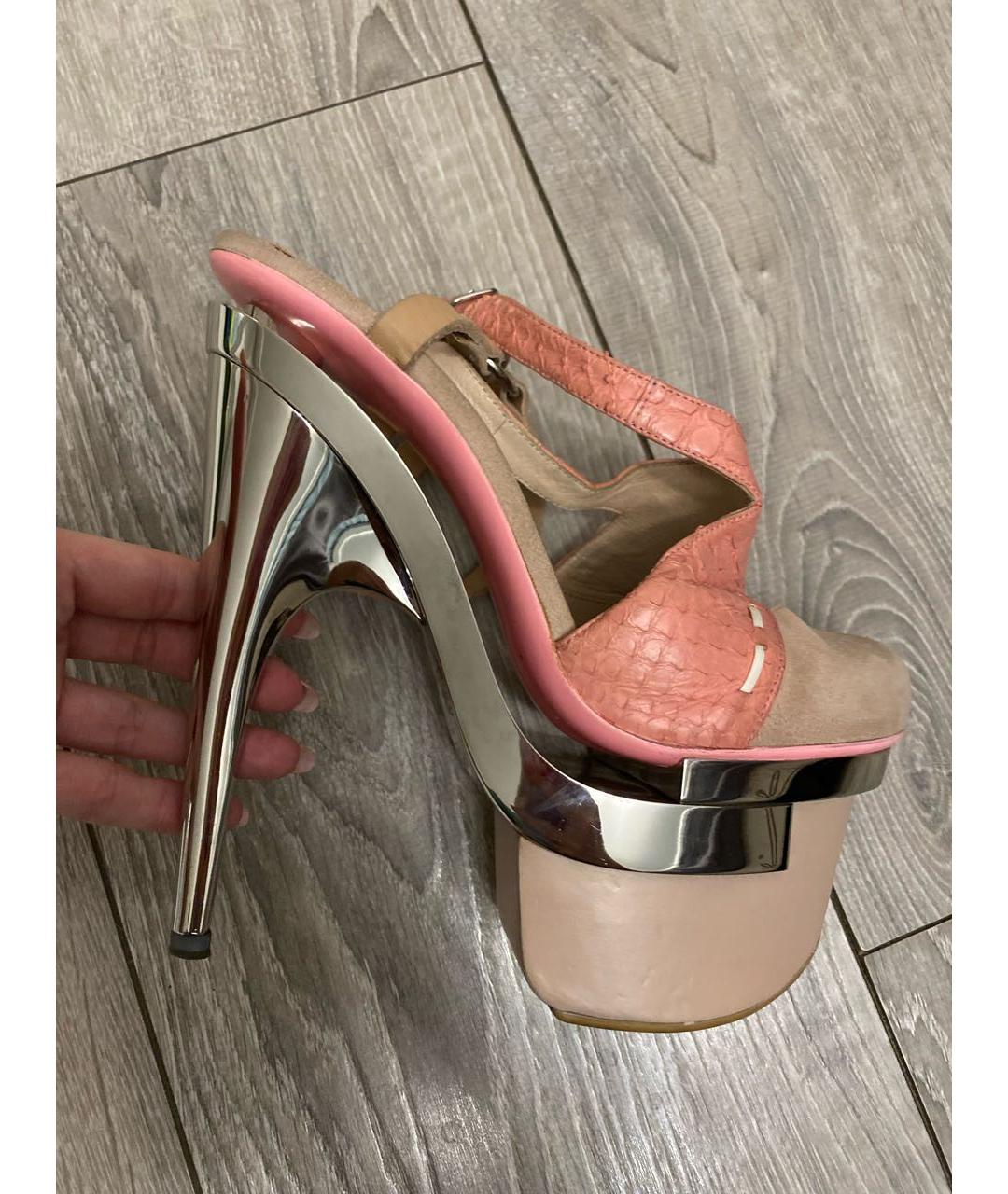 VERSACE Розовые босоножки из экзотической кожи, фото 6