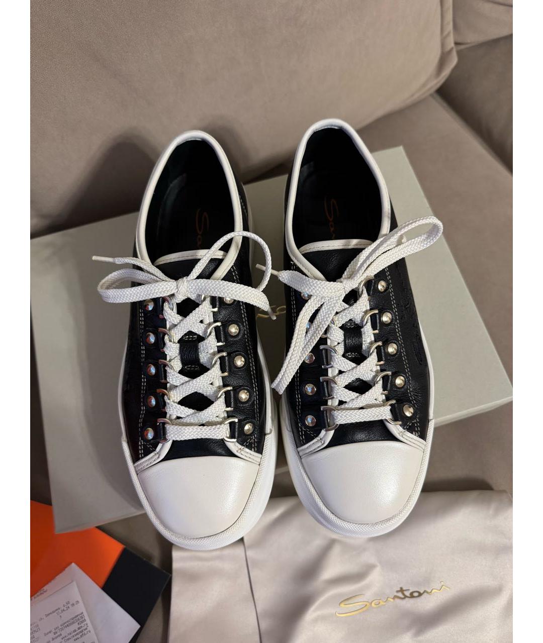 SANTONI Черные кожаные кеды, фото 4