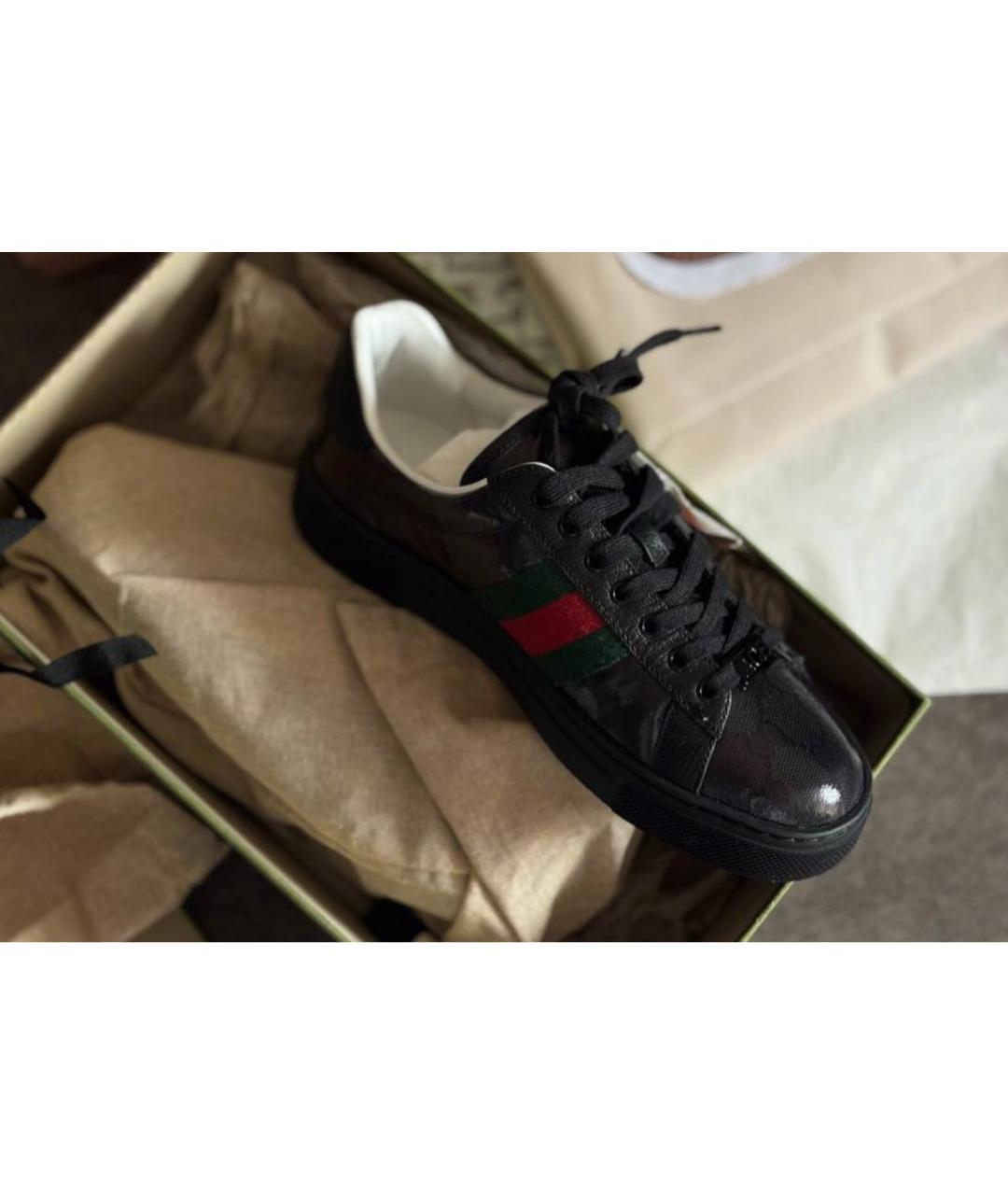 GUCCI Черные кожаные кеды, фото 4