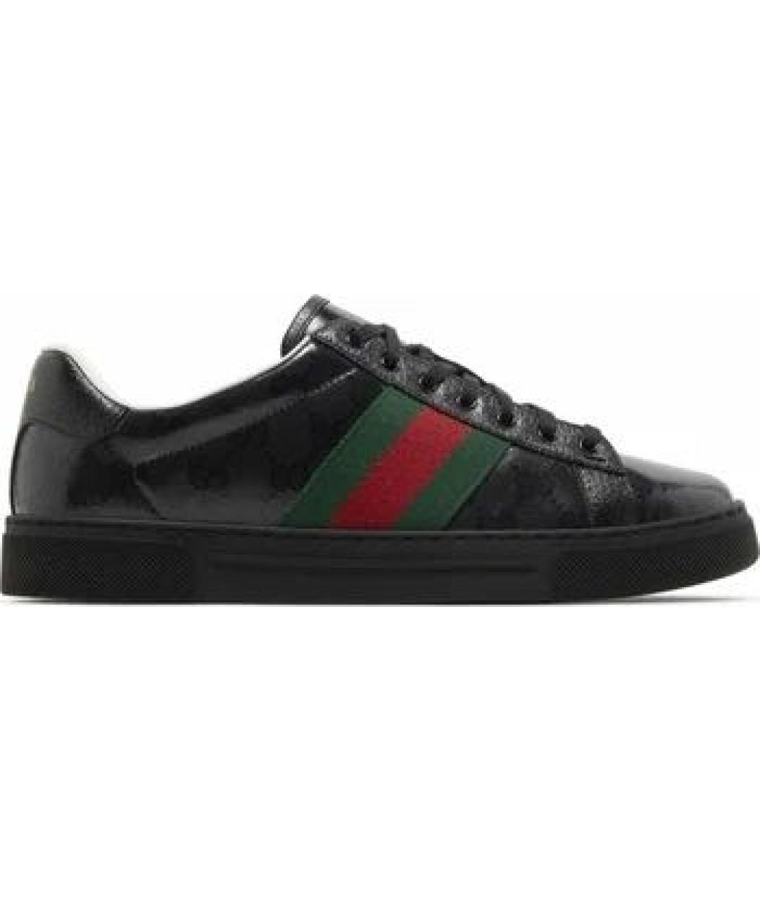 GUCCI Черные кожаные кеды, фото 1