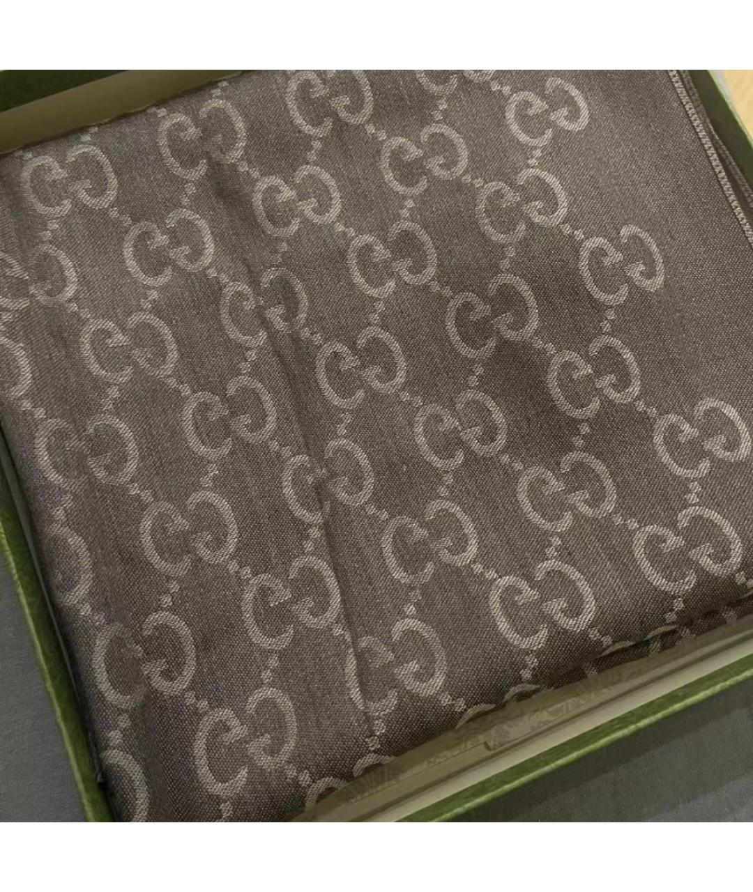 GUCCI Коричневый хлопковый шарф, фото 2
