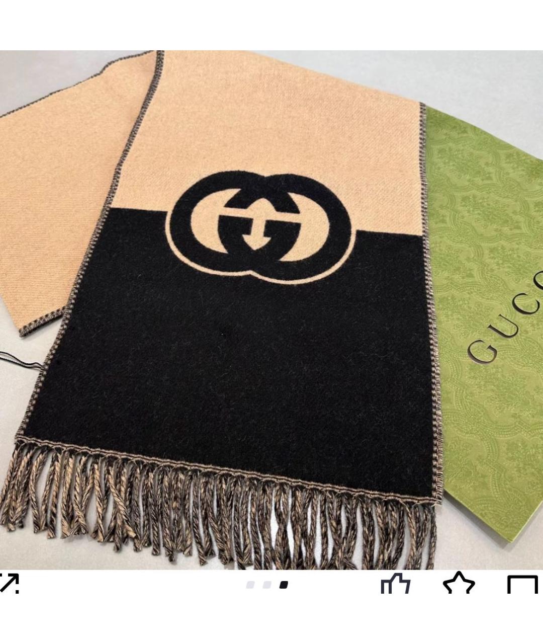 GUCCI Бежевый хлопковый шарф, фото 4