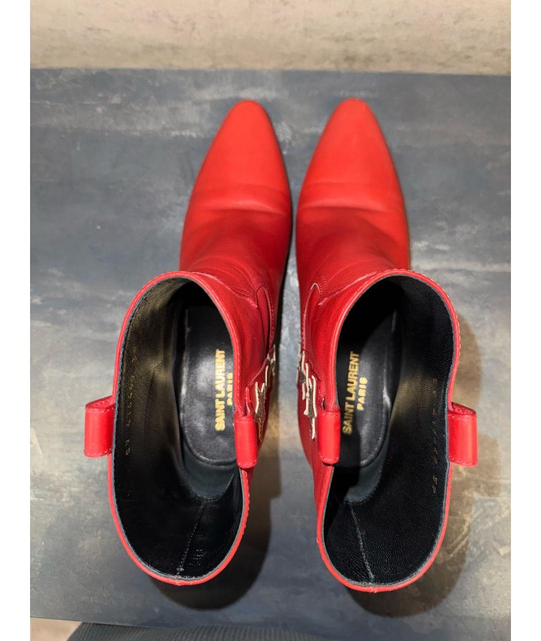 SAINT LAURENT Красные кожаные ботильоны, фото 3