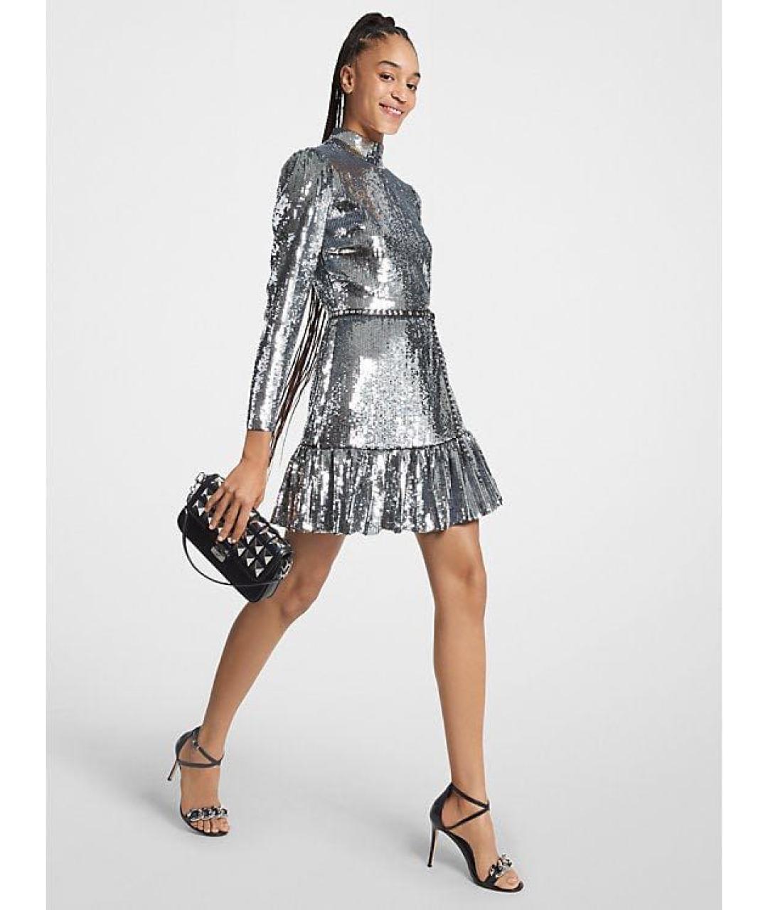 MICHAEL MICHAEL KORS Серебряное полиэстеровое платье, фото 5