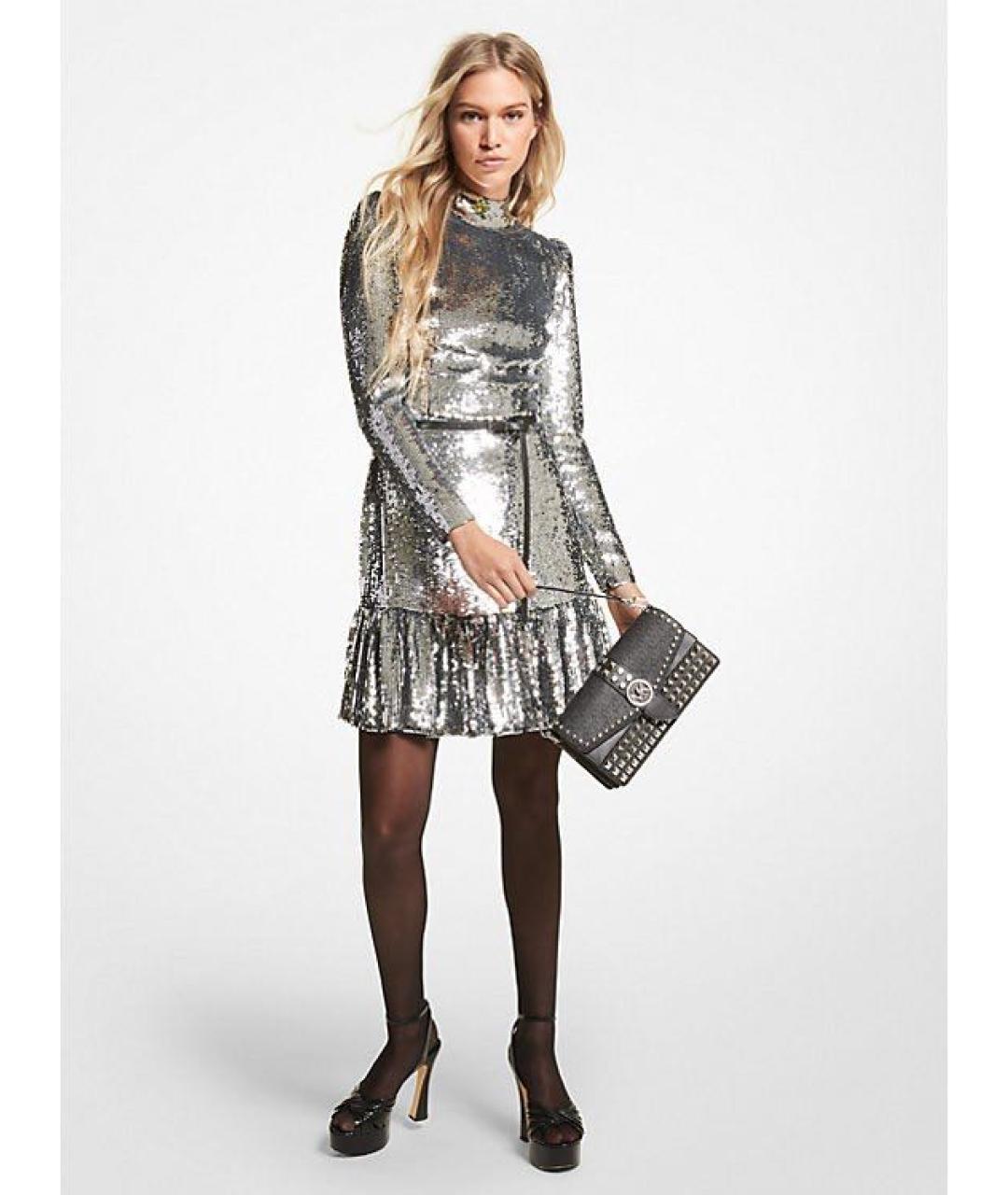 MICHAEL MICHAEL KORS Серебряное полиэстеровое платье, фото 6