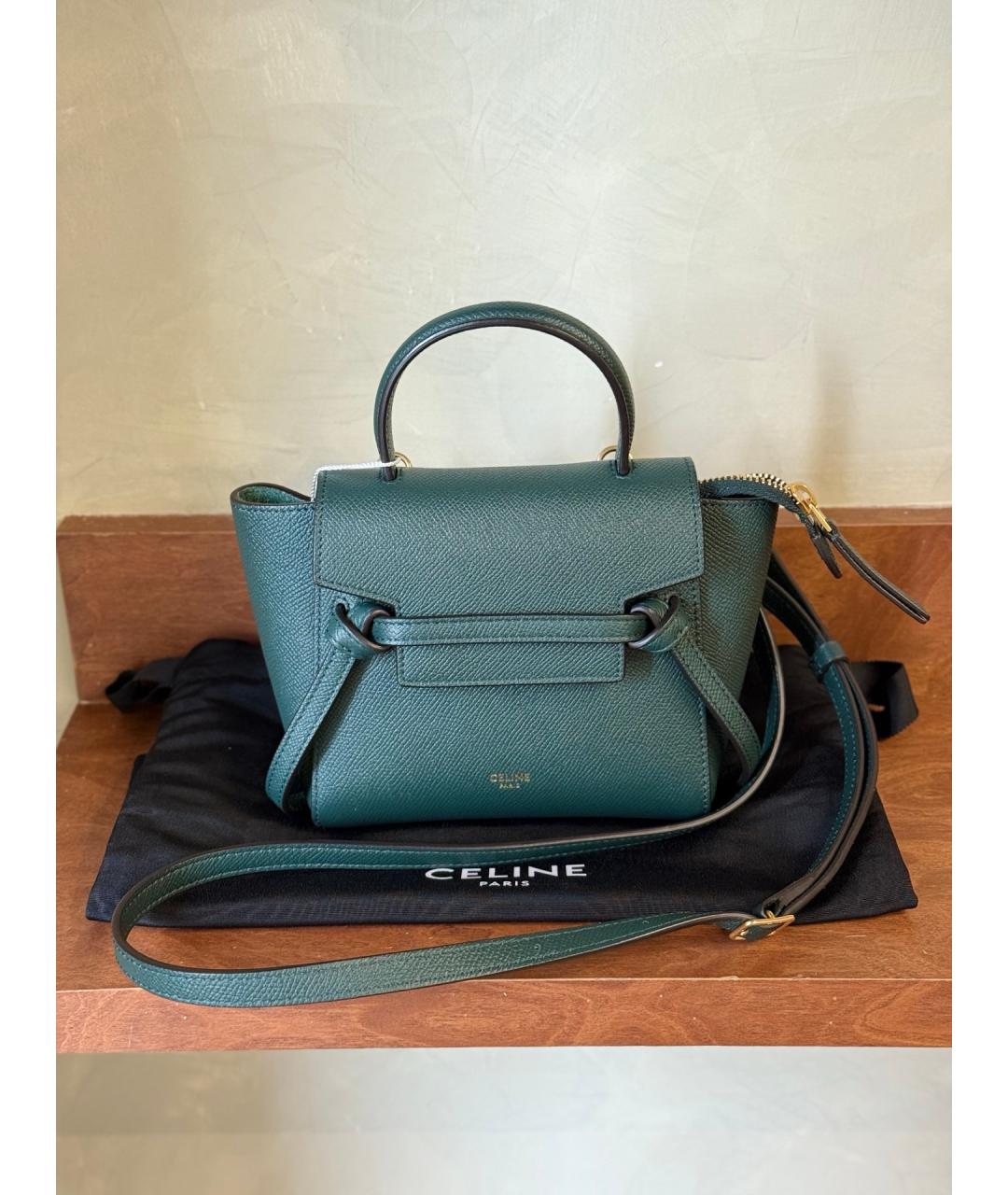CELINE Зеленая кожаная сумка с короткими ручками, фото 10