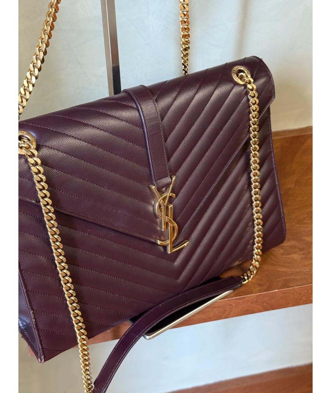 SAINT LAURENT Бордовая кожаная сумка через плечо, фото 5