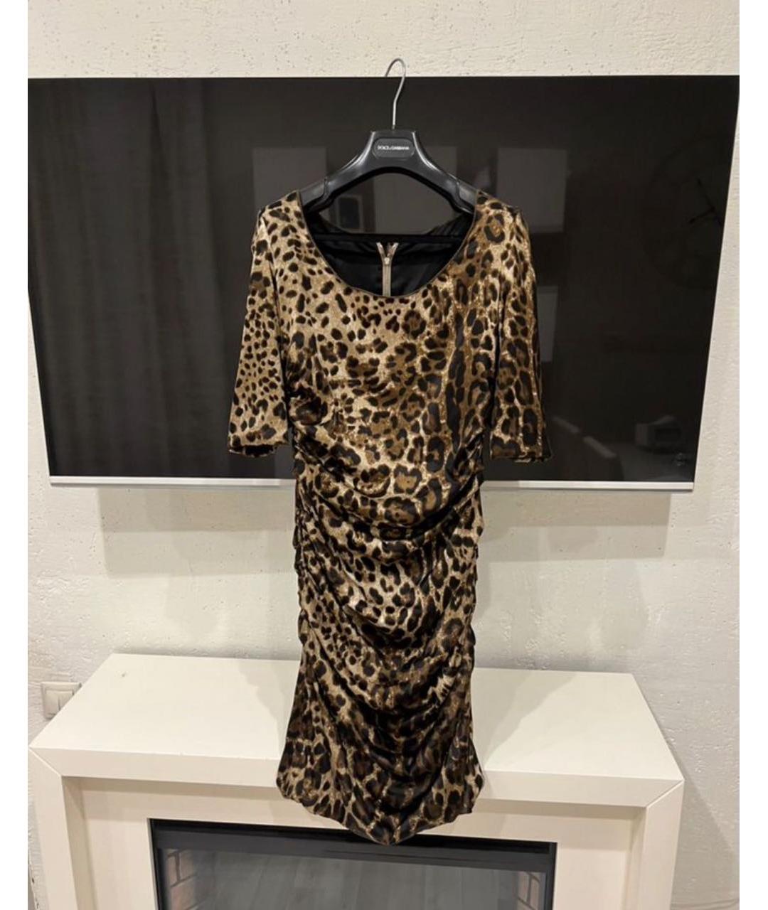 DOLCE&GABBANA Коричневое шелковое повседневное платье, фото 6