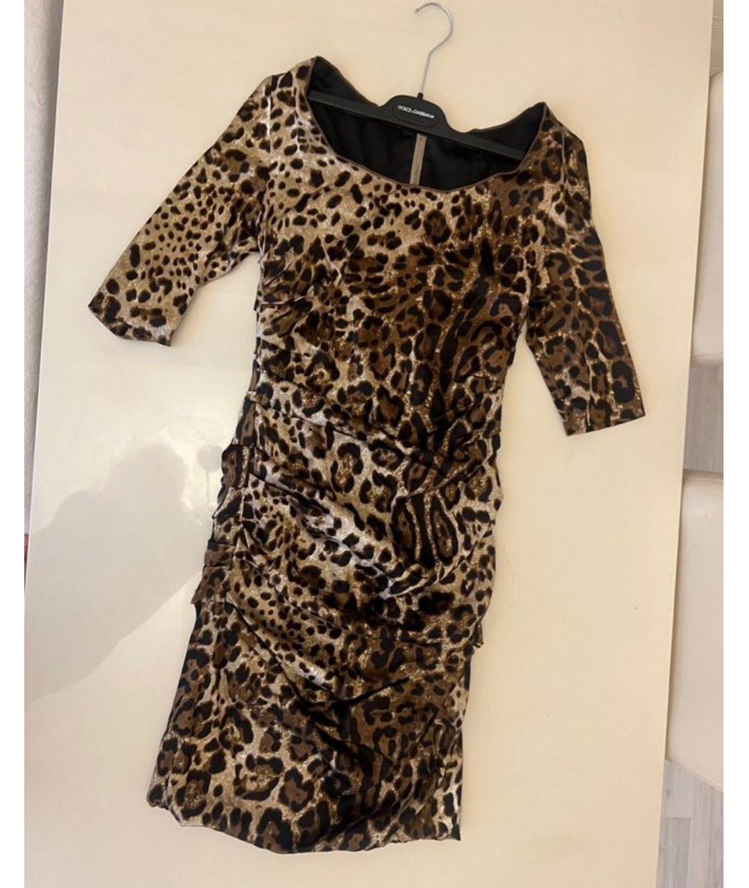 DOLCE&GABBANA Коричневое шелковое повседневное платье, фото 3