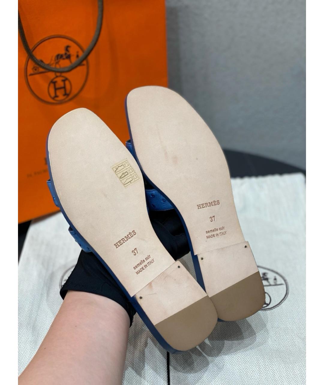 HERMES Синие шлепанцы из экзотической кожи, фото 6