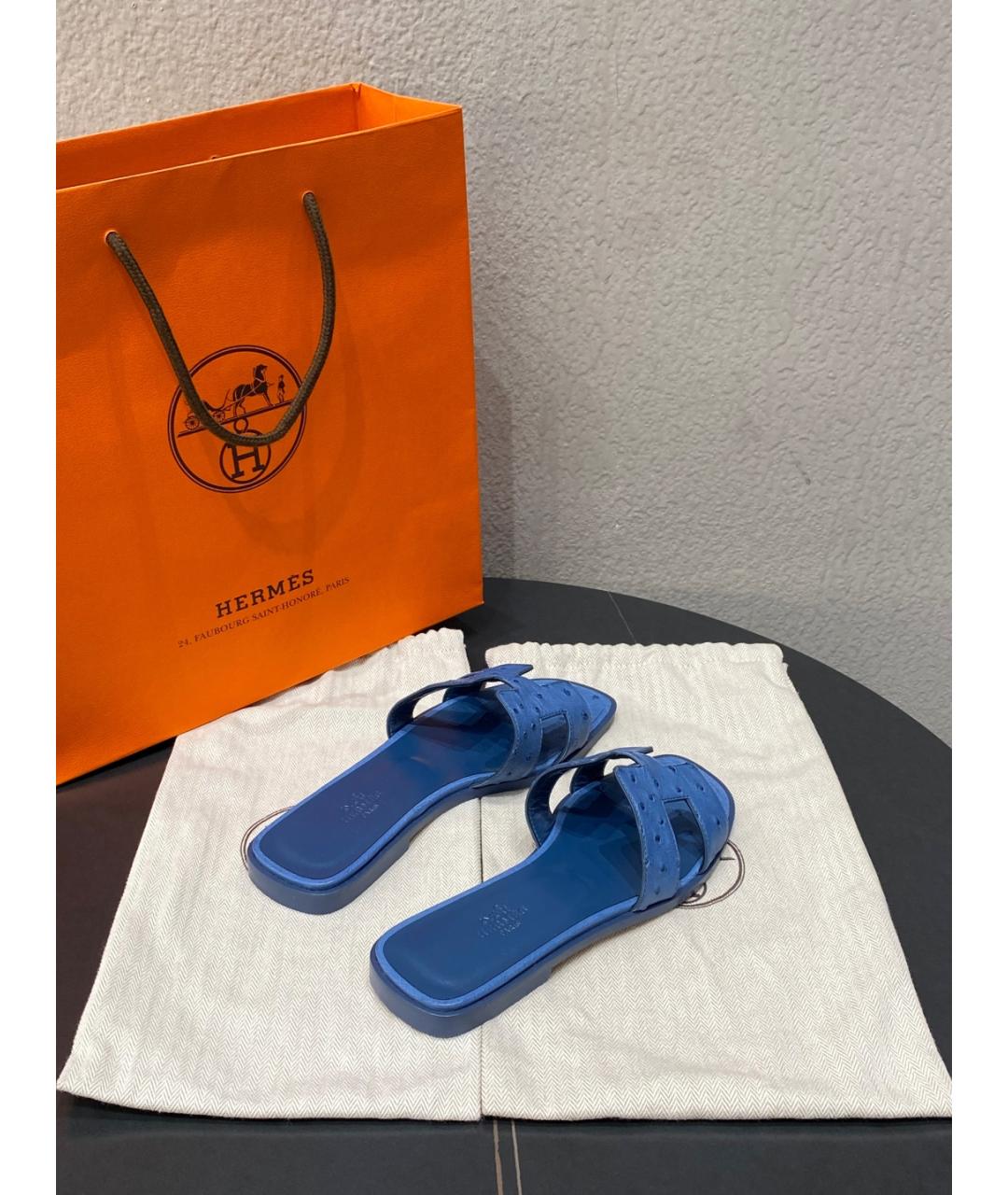 HERMES Синие шлепанцы из экзотической кожи, фото 4
