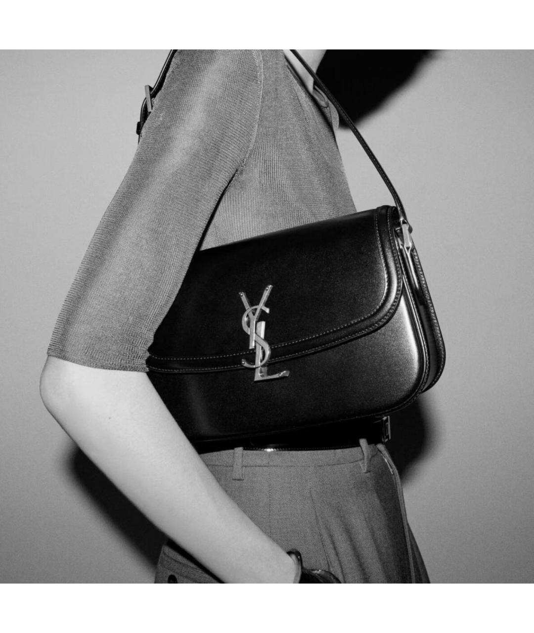 SAINT LAURENT Черная кожаная сумка с короткими ручками, фото 3