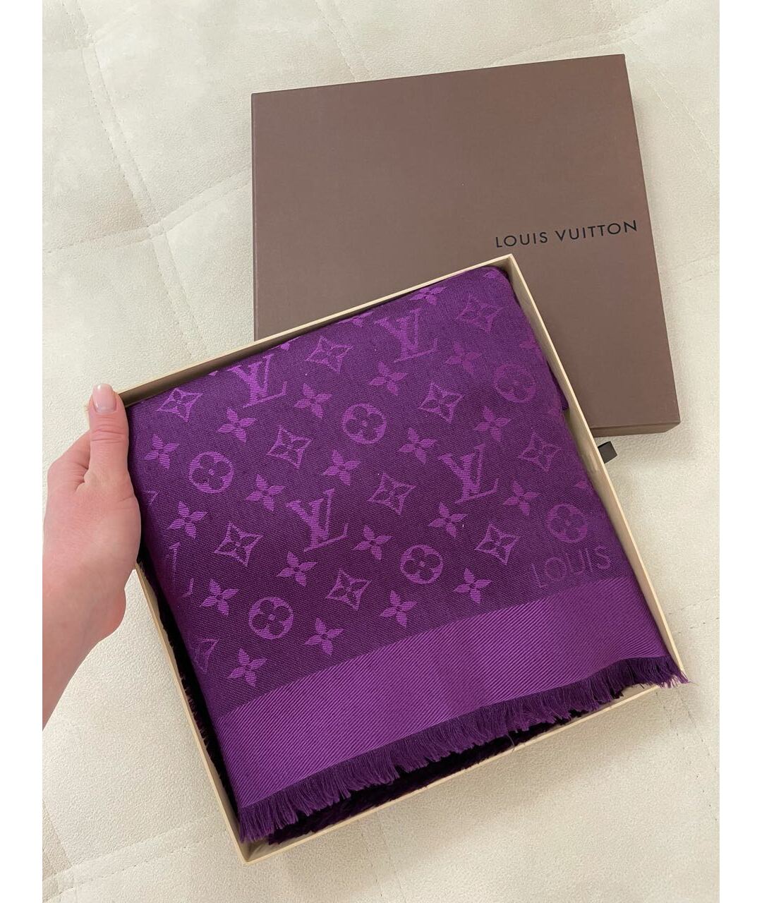 LOUIS VUITTON PRE-OWNED Фиолетовый шерстяной шарф, фото 5