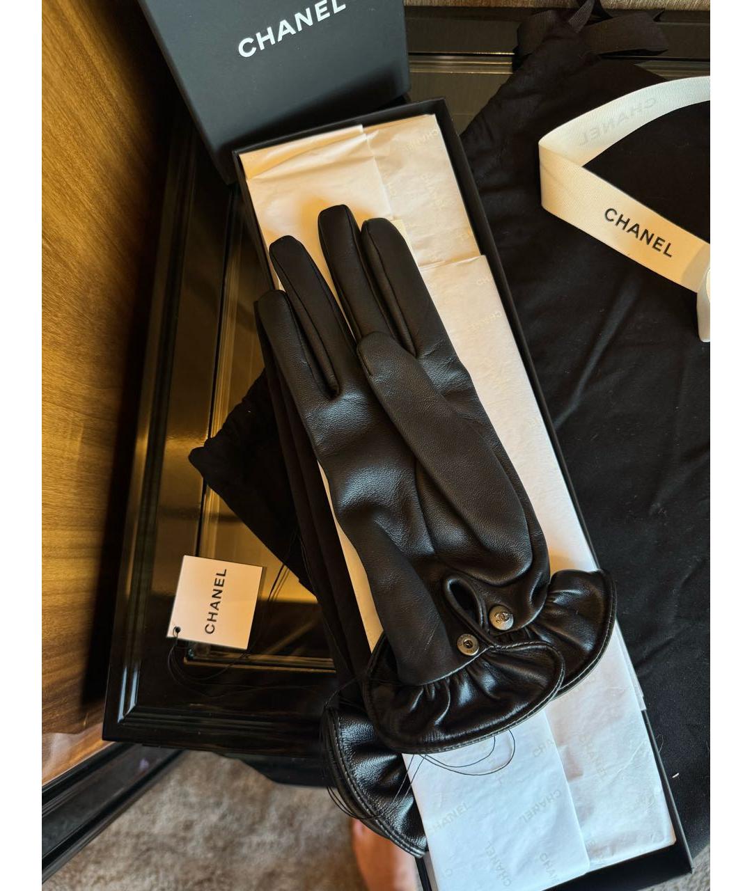 CHANEL Черные кожаные перчатки, фото 2