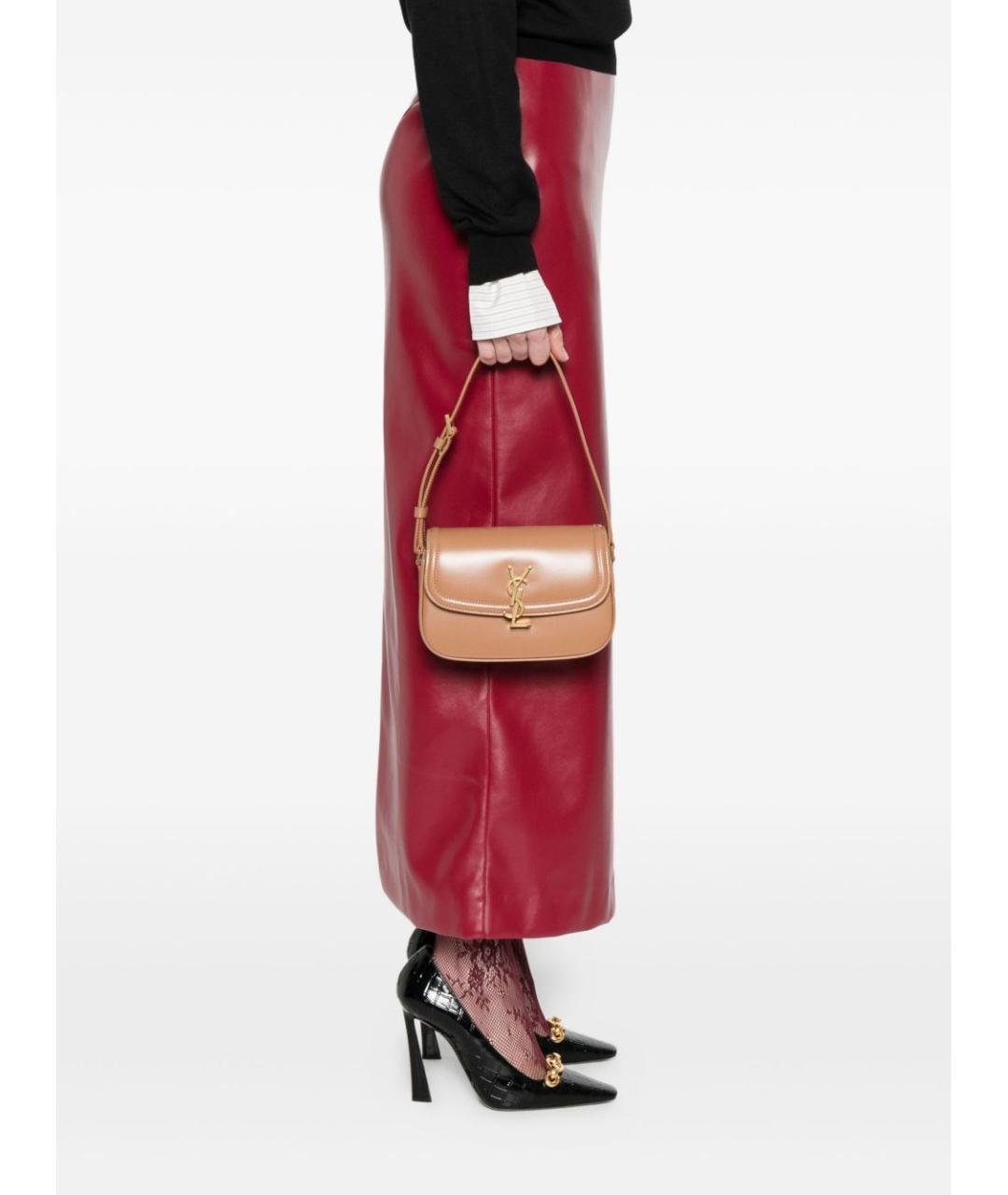 SAINT LAURENT Бежевая кожаная сумка через плечо, фото 5