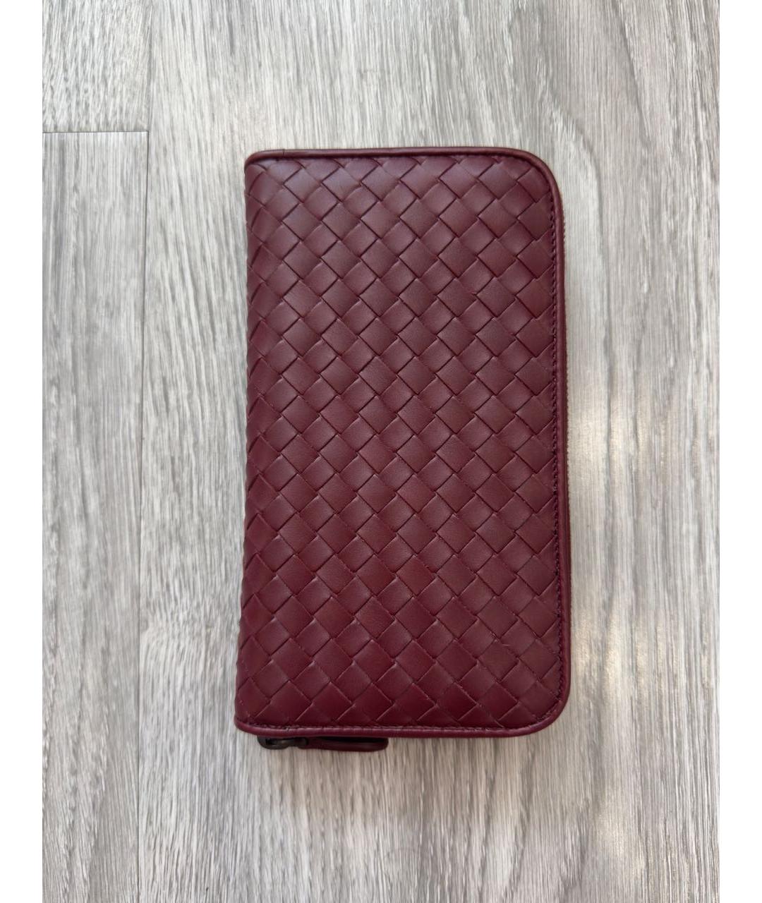 BOTTEGA VENETA Бордовый кожаный кошелек, фото 9