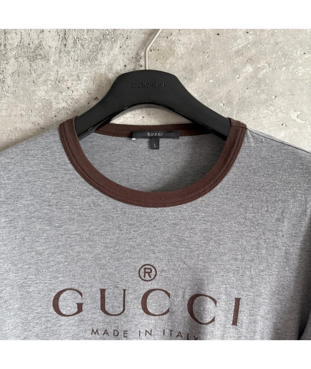 GUCCI Серая хлопковая футболка, фото 4