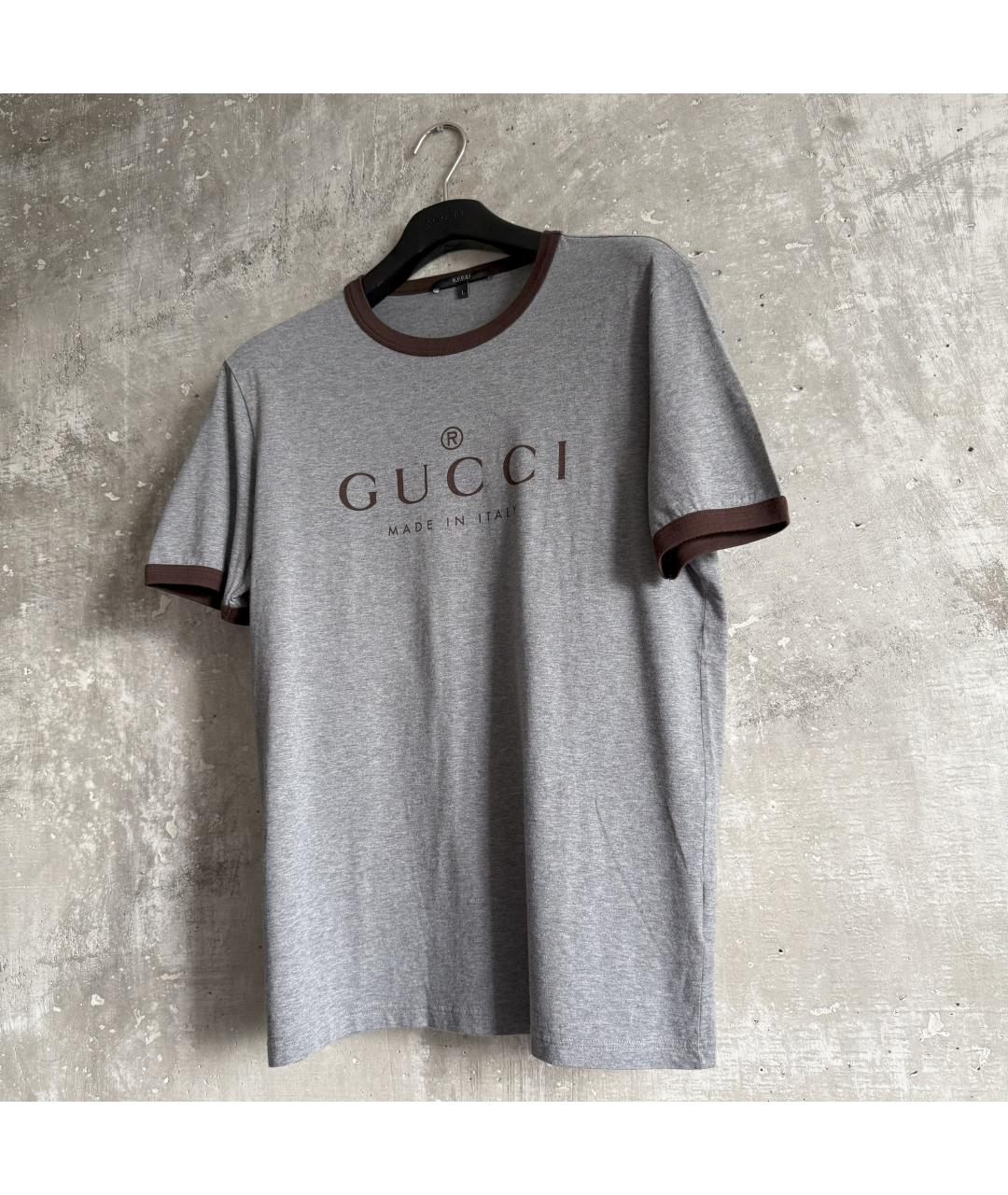 GUCCI Серая хлопковая футболка, фото 6