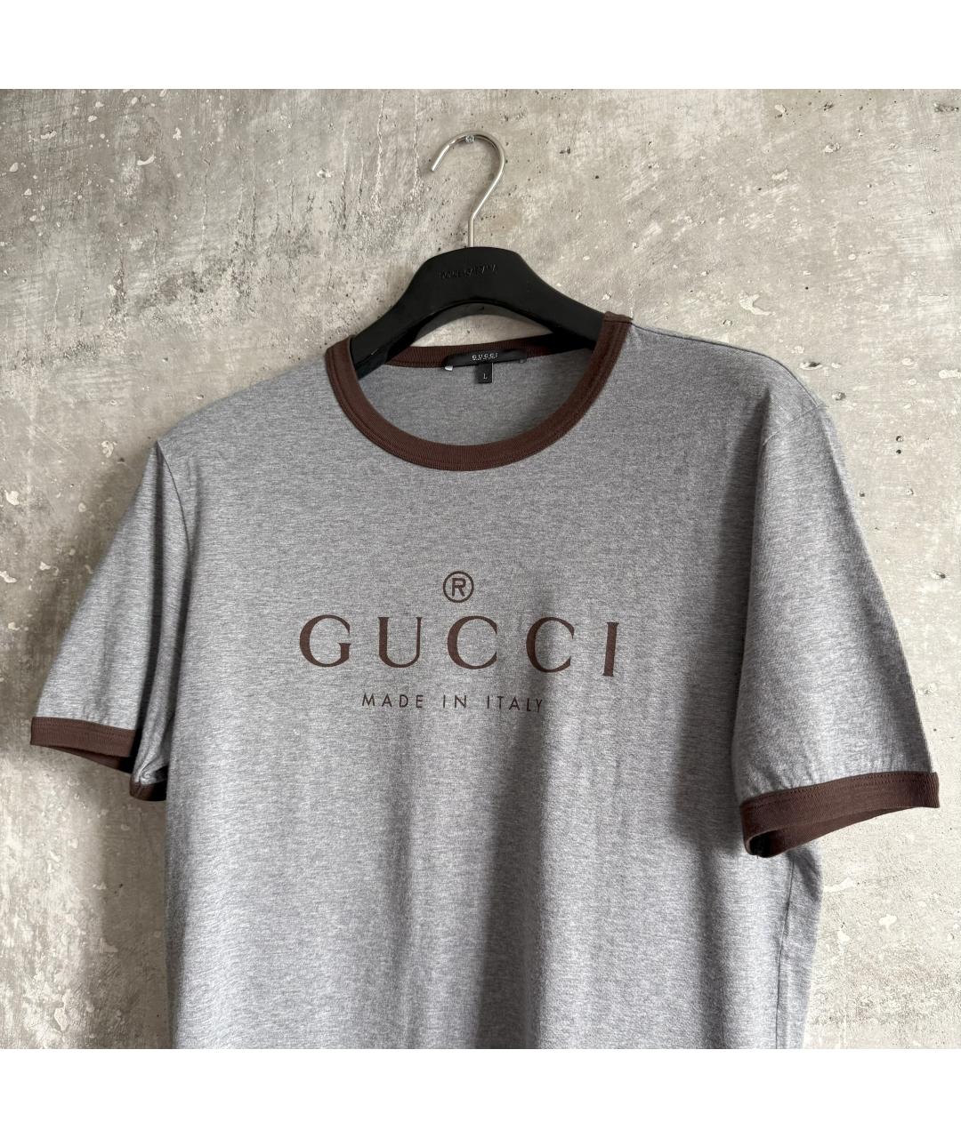 GUCCI Серая хлопковая футболка, фото 5