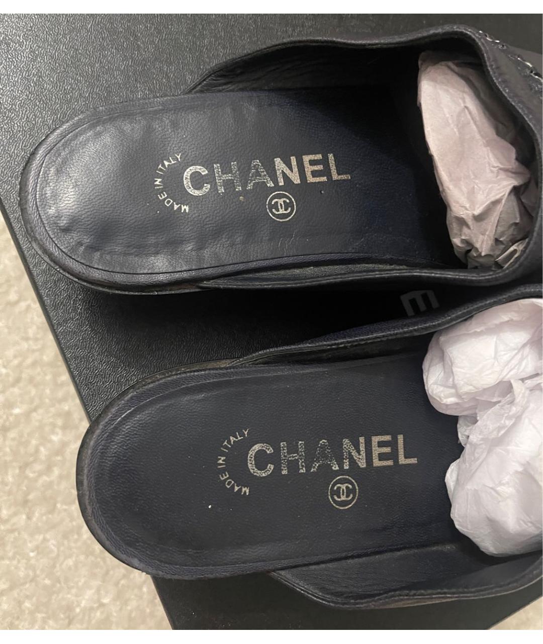 CHANEL Темно-синие кожаные сабо, фото 8