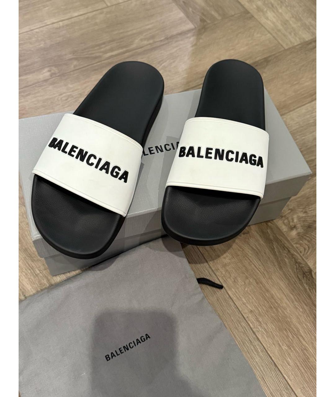 BALENCIAGA Белые резиновые шлепанцы, фото 5