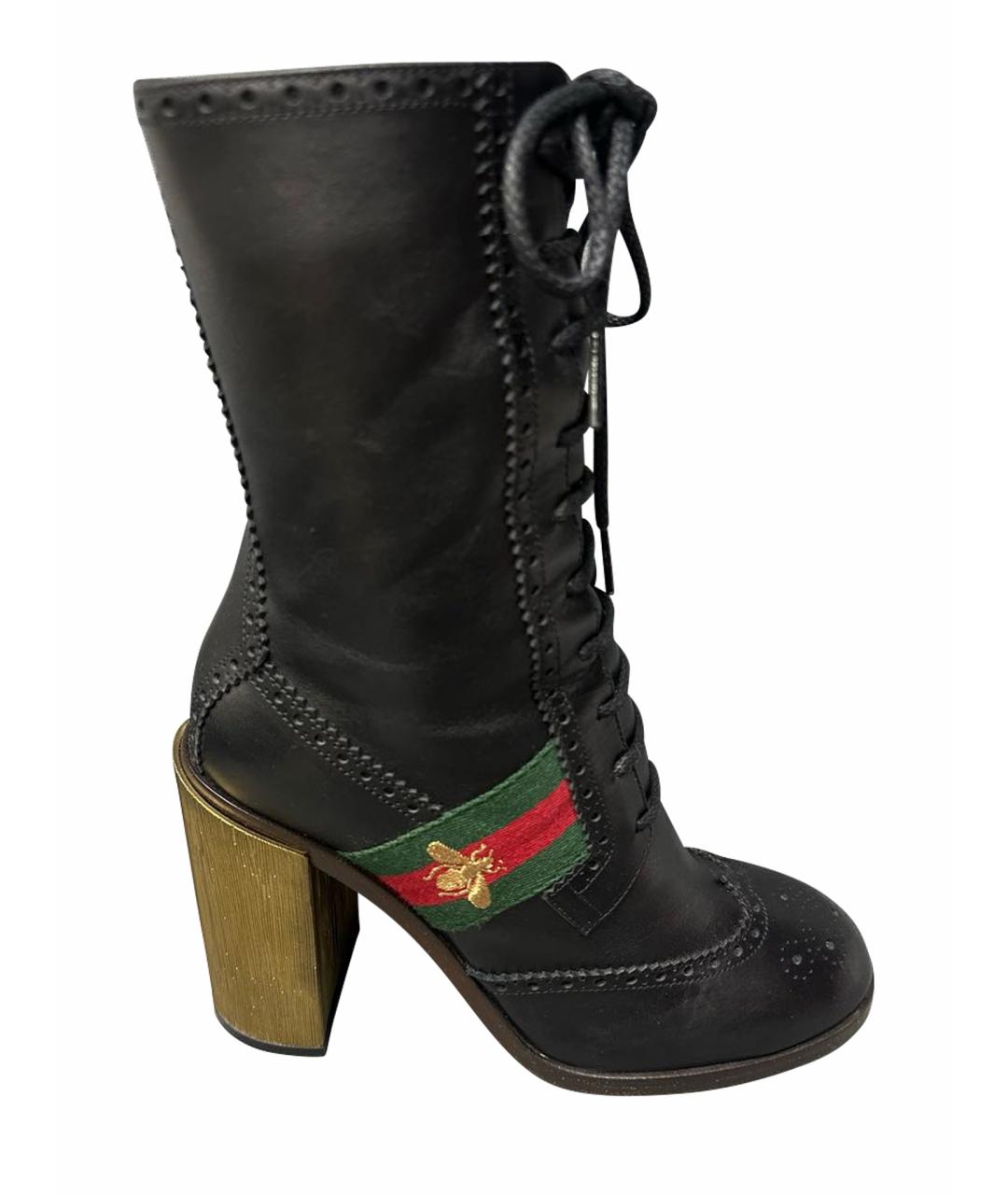 GUCCI Черные кожаные ботильоны, фото 1