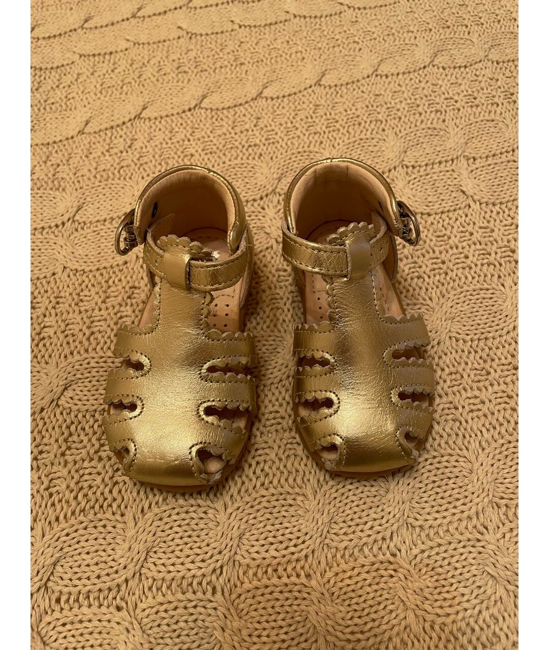 JACADI Золотые кожаные сандалии и шлепанцы, фото 2