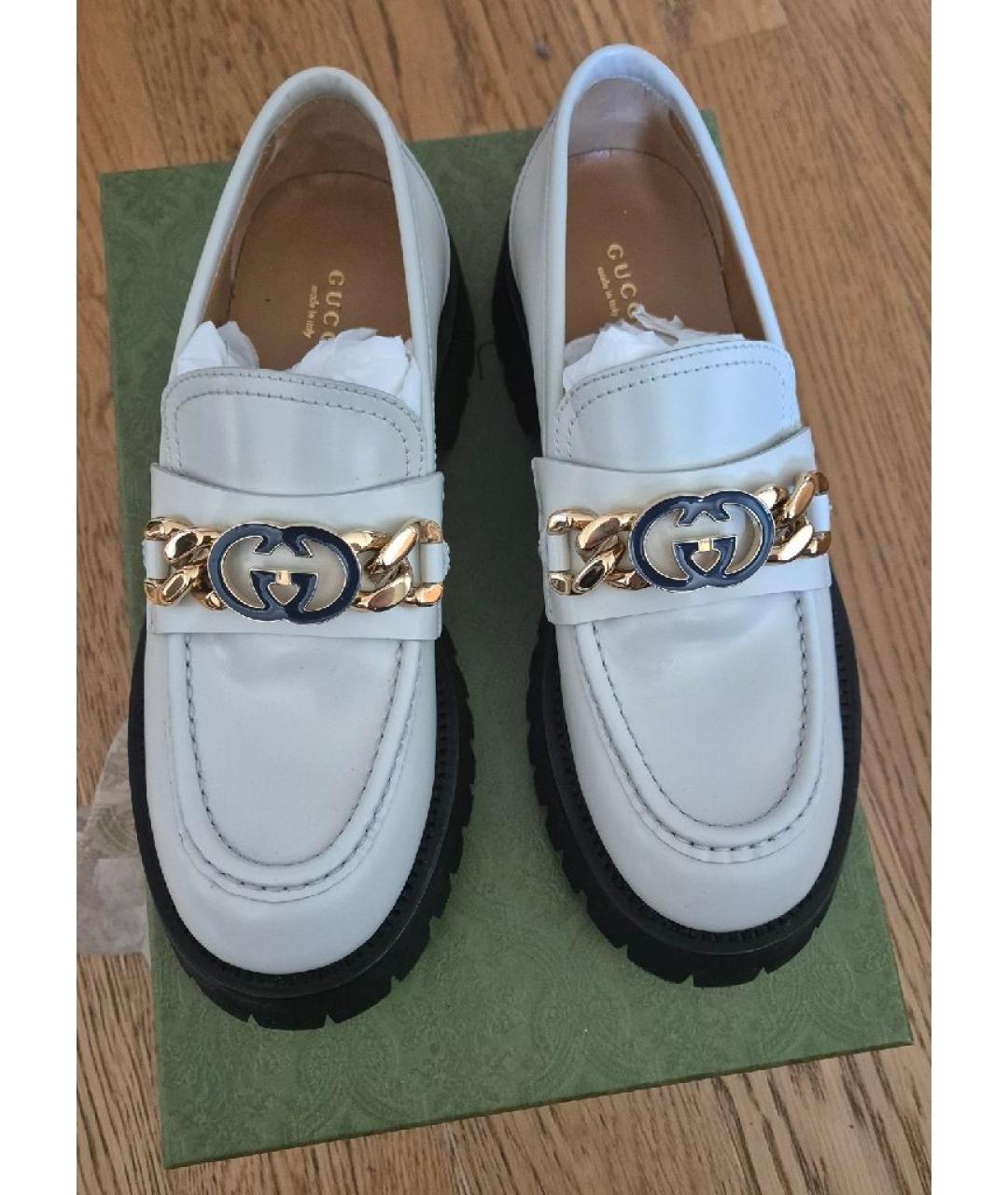 GUCCI Белые кожаные лоферы, фото 2