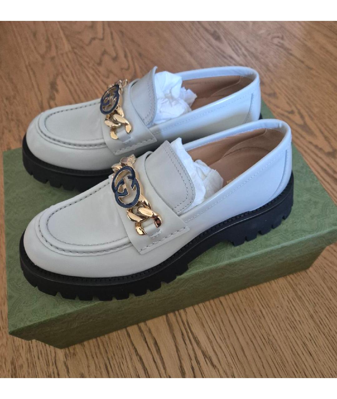 GUCCI Белые кожаные лоферы, фото 4