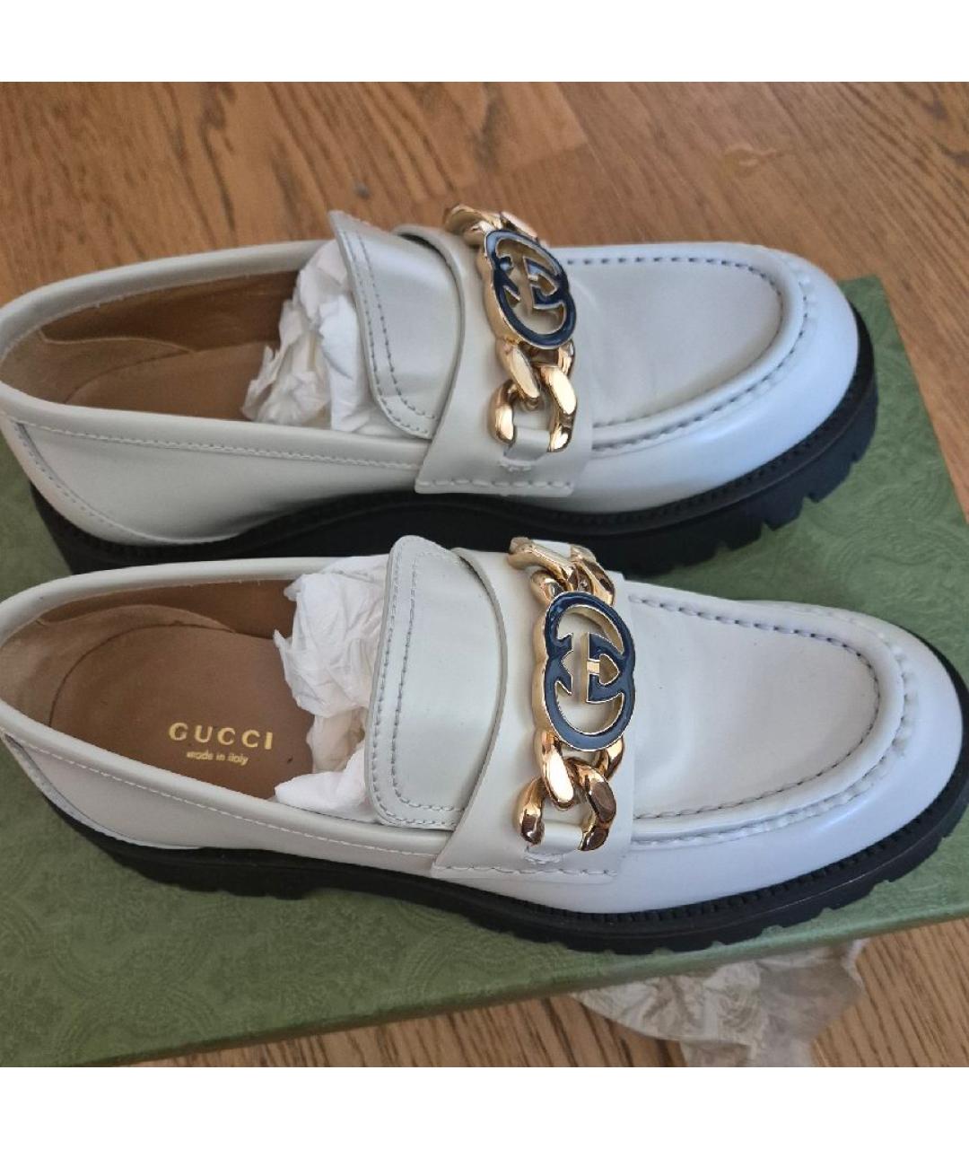 GUCCI Белые кожаные лоферы, фото 9