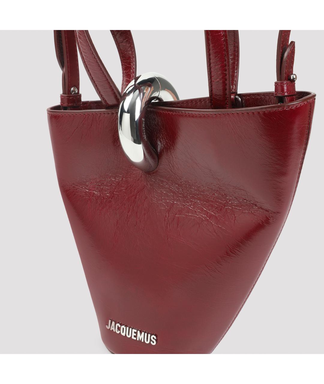 JACQUEMUS Бордовая кожаная сумка тоут, фото 5