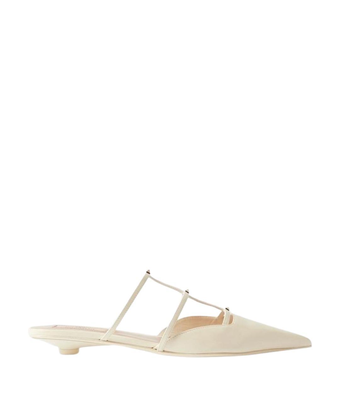 VALENTINO Бежевые кожаные лодочки на низком каблуке, фото 1