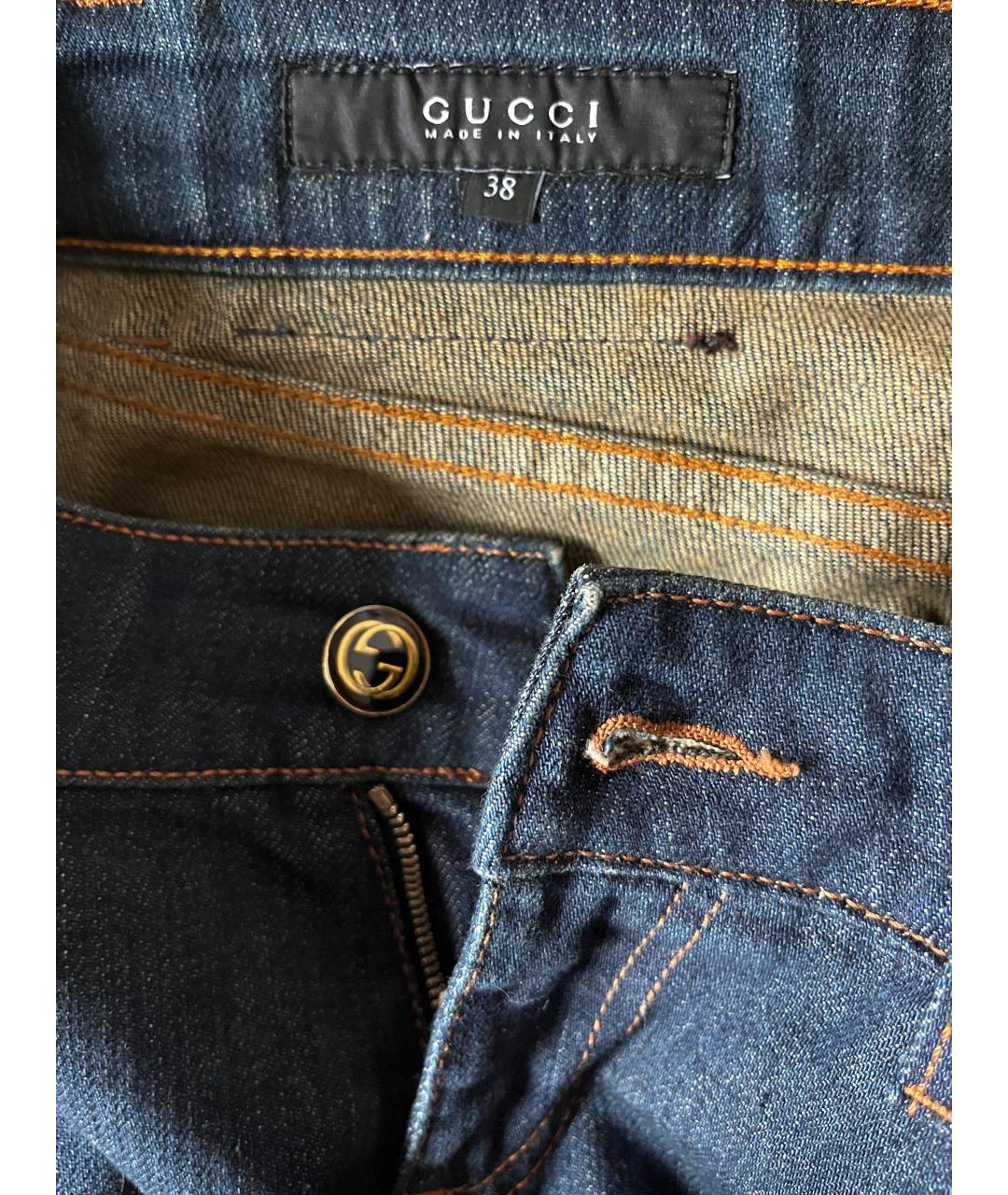 GUCCI Темно-синие хлопковые прямые джинсы, фото 3