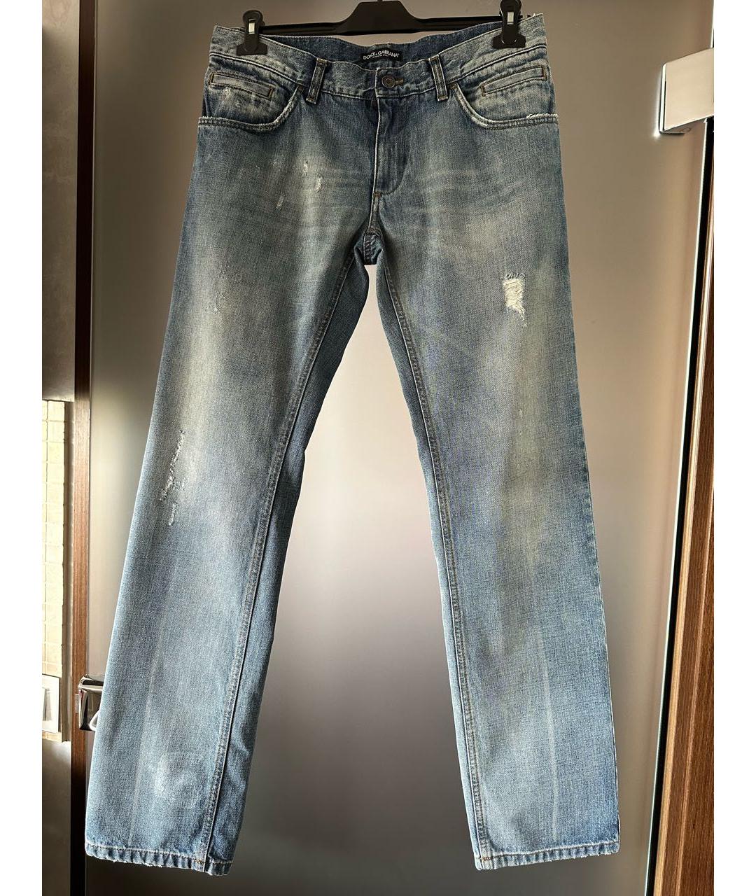 DOLCE&GABBANA Голубые хлопковые прямые джинсы, фото 9