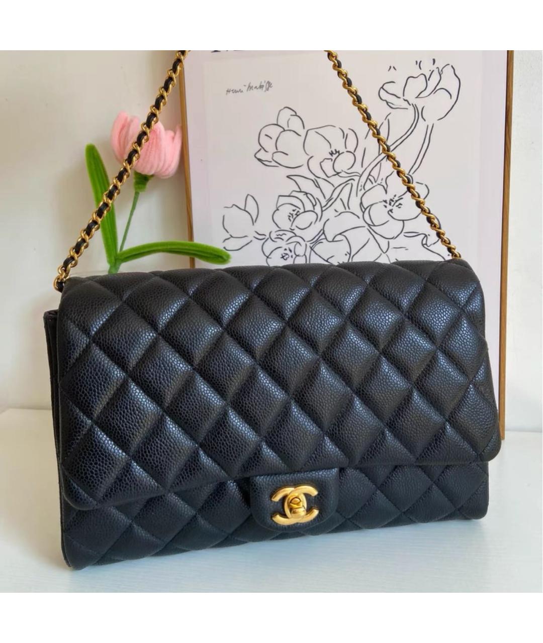 CHANEL Черная кожаная сумка с короткими ручками, фото 9